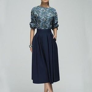 Women Floral Printed Party Elegant Blue Midi Dress